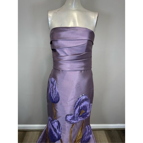 Amsale Sequin Floral Mermaid Gown in VIOLET Size US10 $2150 - Picture 6 of 11